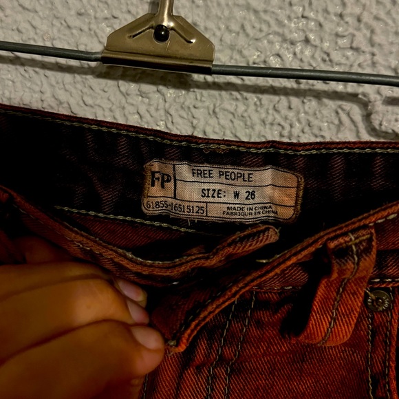 Free People Red Acid Wash Distressed Cut Off Shorts - Picture 3 of 6